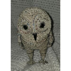 Recycled Twisted Newspaper Wise Barn Owl Sculpture 11” Wicker Like Bird Earthy